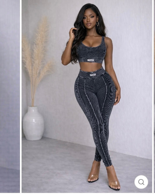 Washed Black Top and Leggings Set